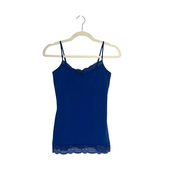 Y2K Vtg Express sexy stretch Cami tank top lace trim Blue Sz Small Dainty fairy - Picture 2 of 10